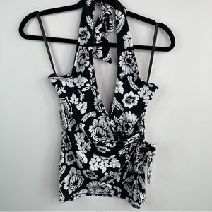 Floral Halter Neck Top - Black and White,White House Black Market Size S